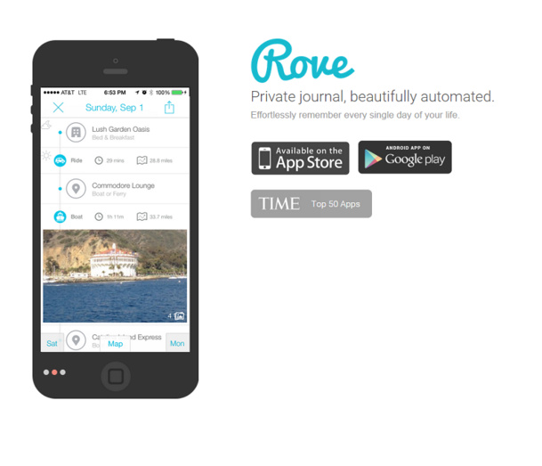 Rove, édité par Zetrip, est un carnet de voyage numérique. L’application enregistre les déplacements pour construire un journal de bord géolocalisé. DR Capture d’écran