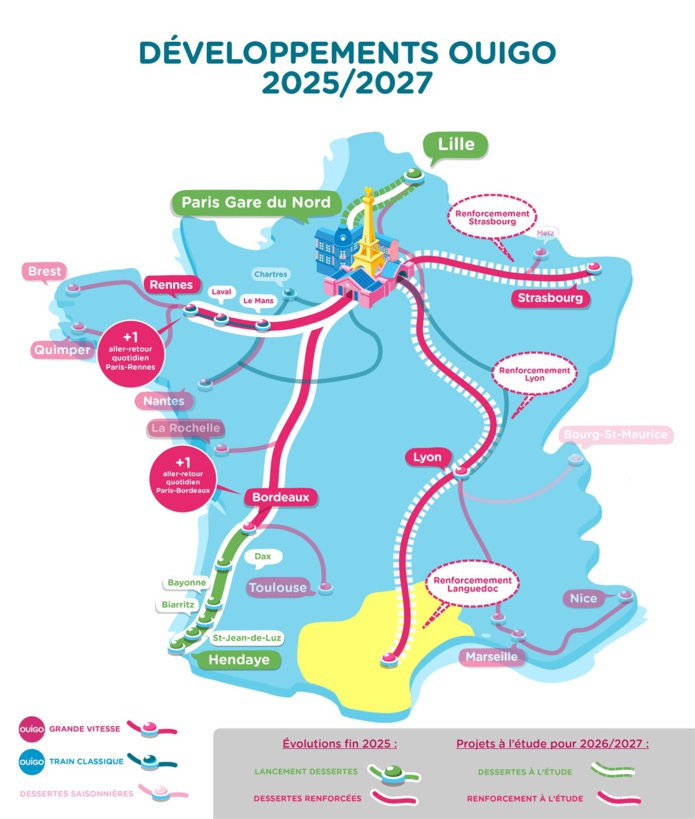 Les nouvelles lignes OUIGO pour 2025 et à l'étude - Photo Ouigo