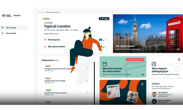 Konect, interface d’échange avec les enseignants permettant de dématérialiser les carnets de voyage et simplifiant la gestion des séjours, sera disponible en 2025. @envol espace