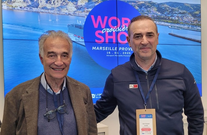 Jacques Hardelay, président délégué et Jean-François Suhas, président de Marseille Provence Croisière à l'occasion du workshop croisière qu'organise chaque année l'association - Photo : AB