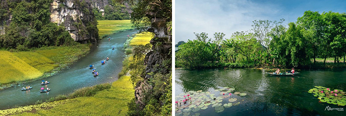 Tam Côc pendant la saison du riz / Tam Côc pendant la saison des nénuphars © Authentik Vietnam