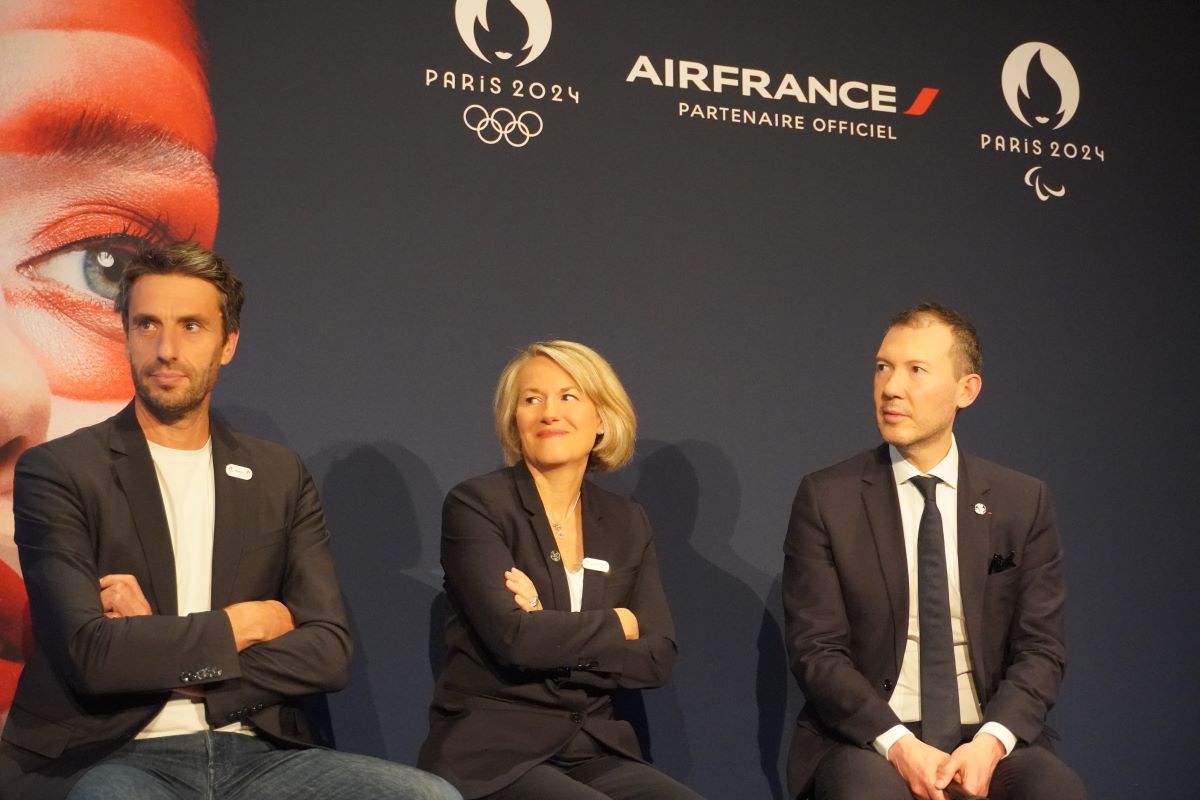JO 2024 Air France : Tony Estanguet, Anne Rigail et Ben Smith le mardi 11 juin à Paris. Photo : C.Hardin