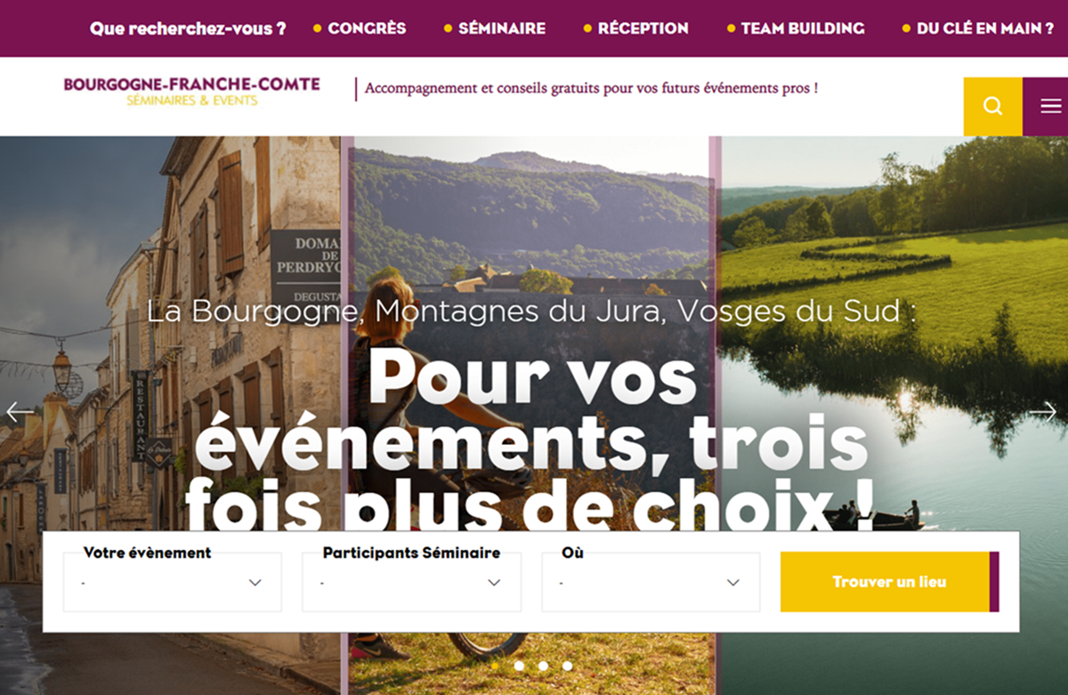 Bourgogne-Franche-Comté lance un club de prestataires et une plateforme dédiée au tourisme d'affaires - une capture d'écran du site seminaires.bourgognefranchecomte.com