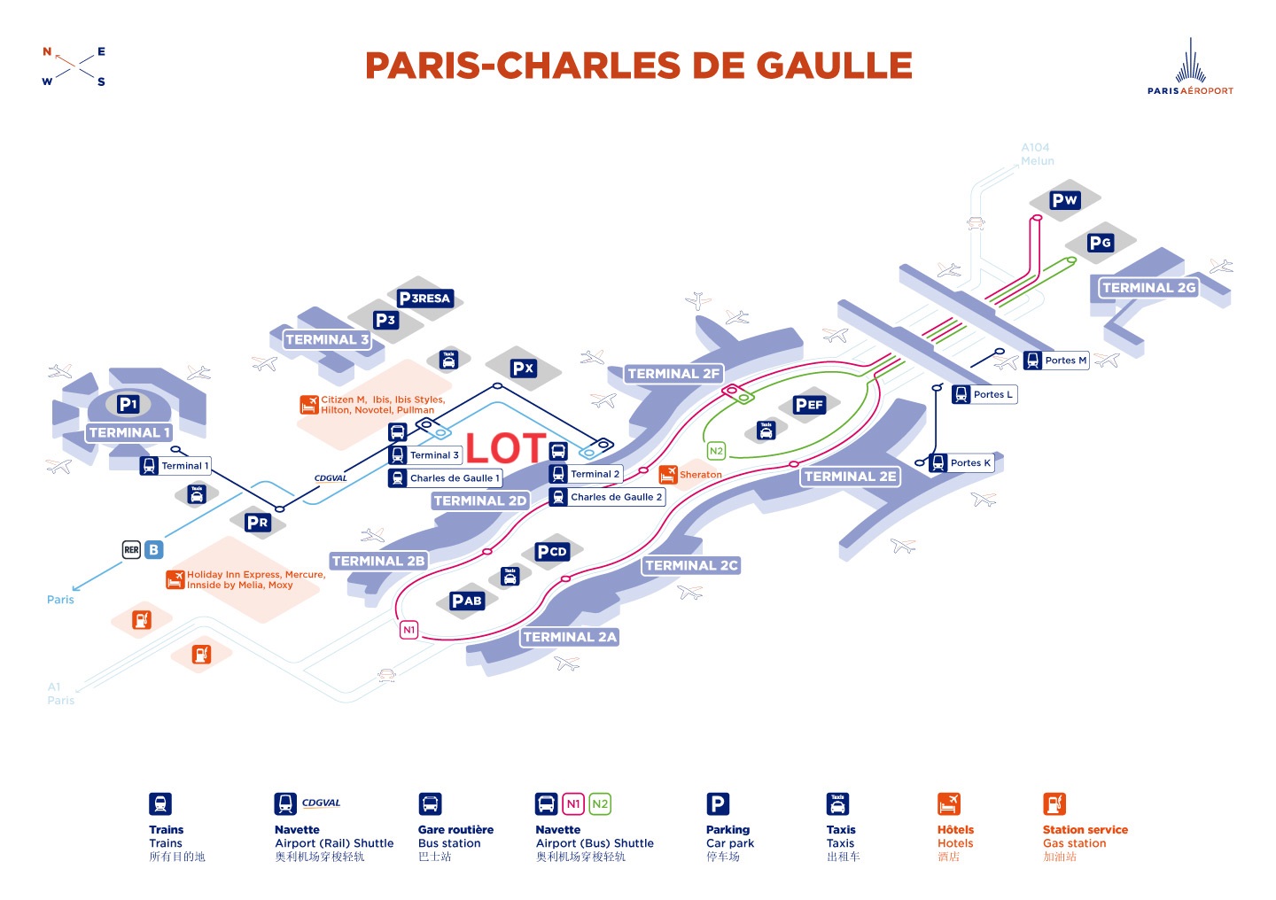 LOT change de terminal à Paris CDG (Plan CDG) - Crédit photo : ADP