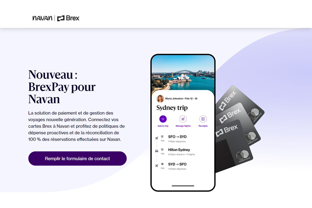 Brex et Navan s'associent pour lancer, BrexPay pour Navan, une solution de gestion des voyages et de cartes pour les entreprises. @capture d’écran navan.com