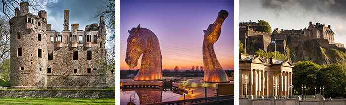 Huntly castle - The Kelpies - Edinburgh castle and national galleries © Visit Scotland