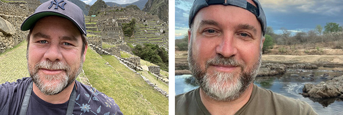 Luis Roche, au Machu Picchu – Pérou, le 13 octobre / Frédéric d’Hauthuille, en ce moment au parc National Ruaha, Tanzanie © Prodesti