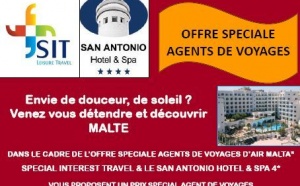 SIT Travel Leisure, Air Malta et l'hôtel San Antonio Spa 4* vous proposent une offre spéciale agents de voyages à Malte