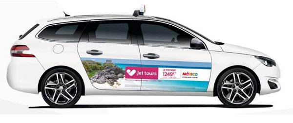 Jet tours et l'OT du Mexique s'affiche sur les taxis parisiens