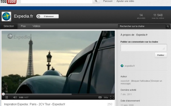 Expedia.fr lance sa propre chaîne Youtube