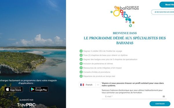 Le site elearning des Bahamas pour les pros du tourisme français - Photo Capture écran